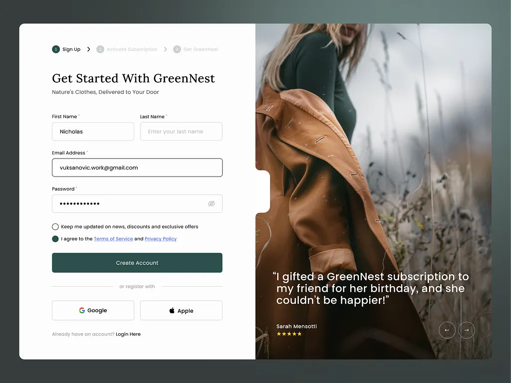 GreenNest - Sign Up Page 🍃